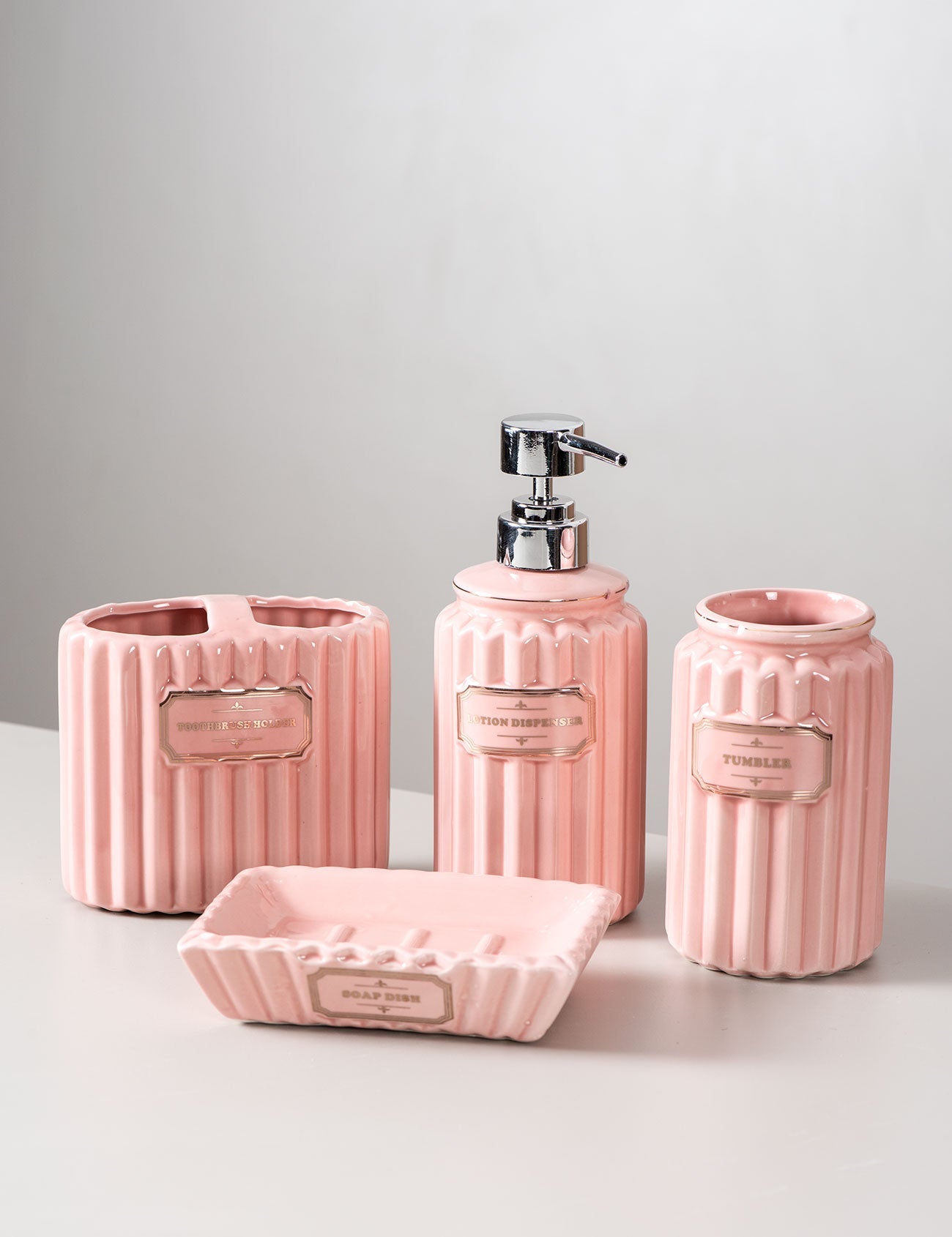 Pious 4-Piece Bath Set - Pink - The Decor Kart