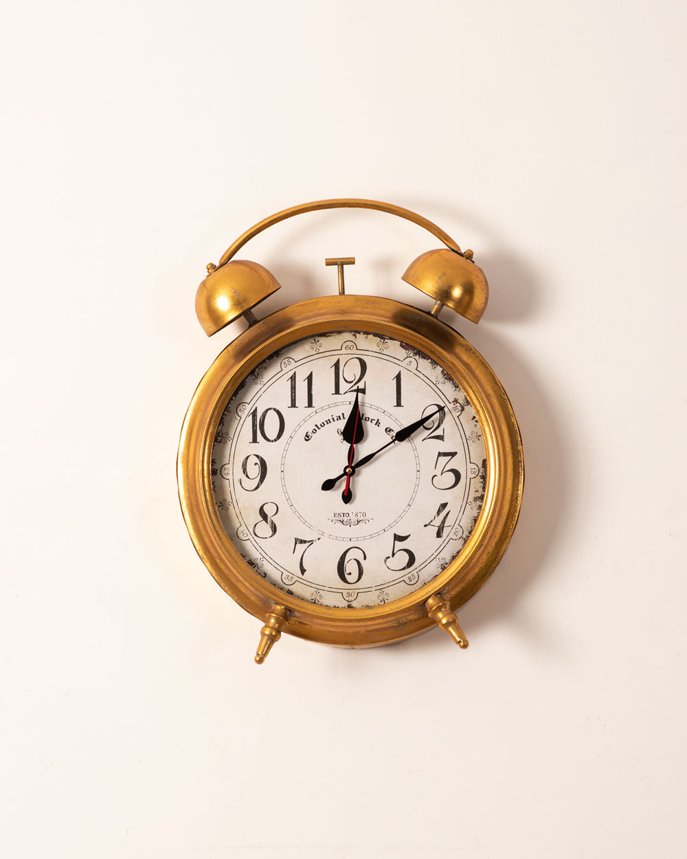 Vintage-inspired rustic gold wall clock with classic Roman numerals for antique decor.