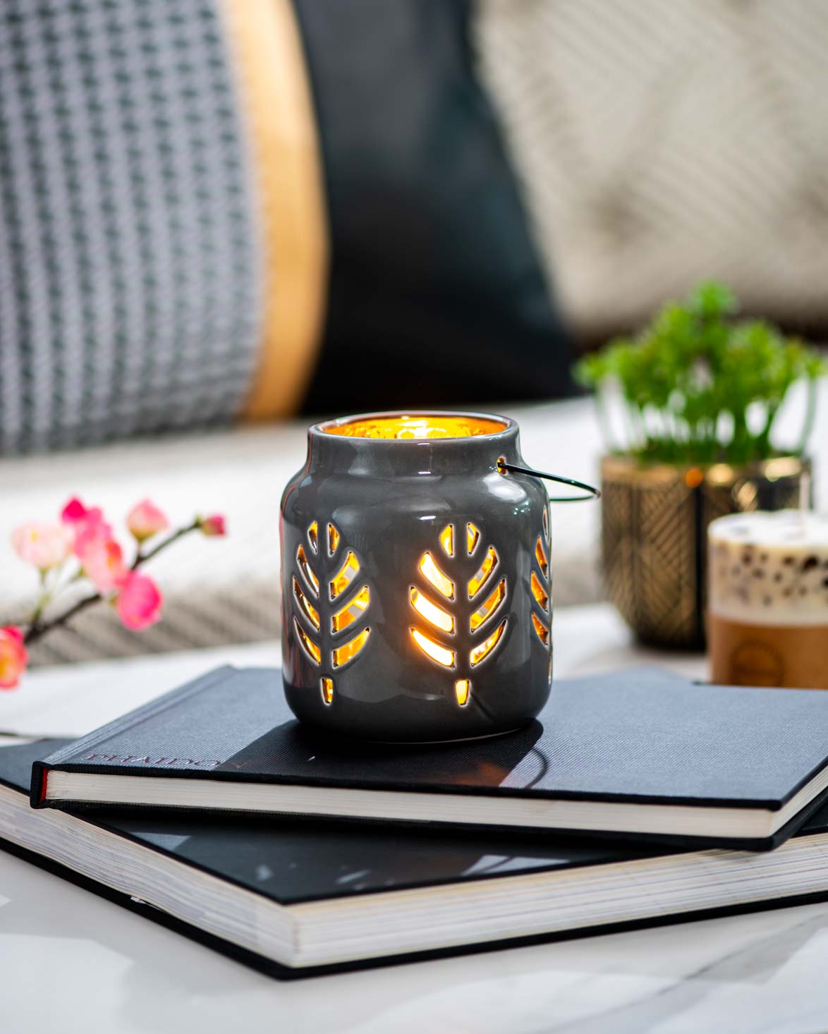 Lantern Tea-Light Holder - Grey - The Decor Kart