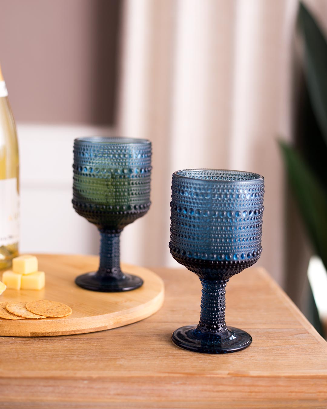 Bubble Embossed Goblet Glass Blue - Set of 6 - The Decor Kart