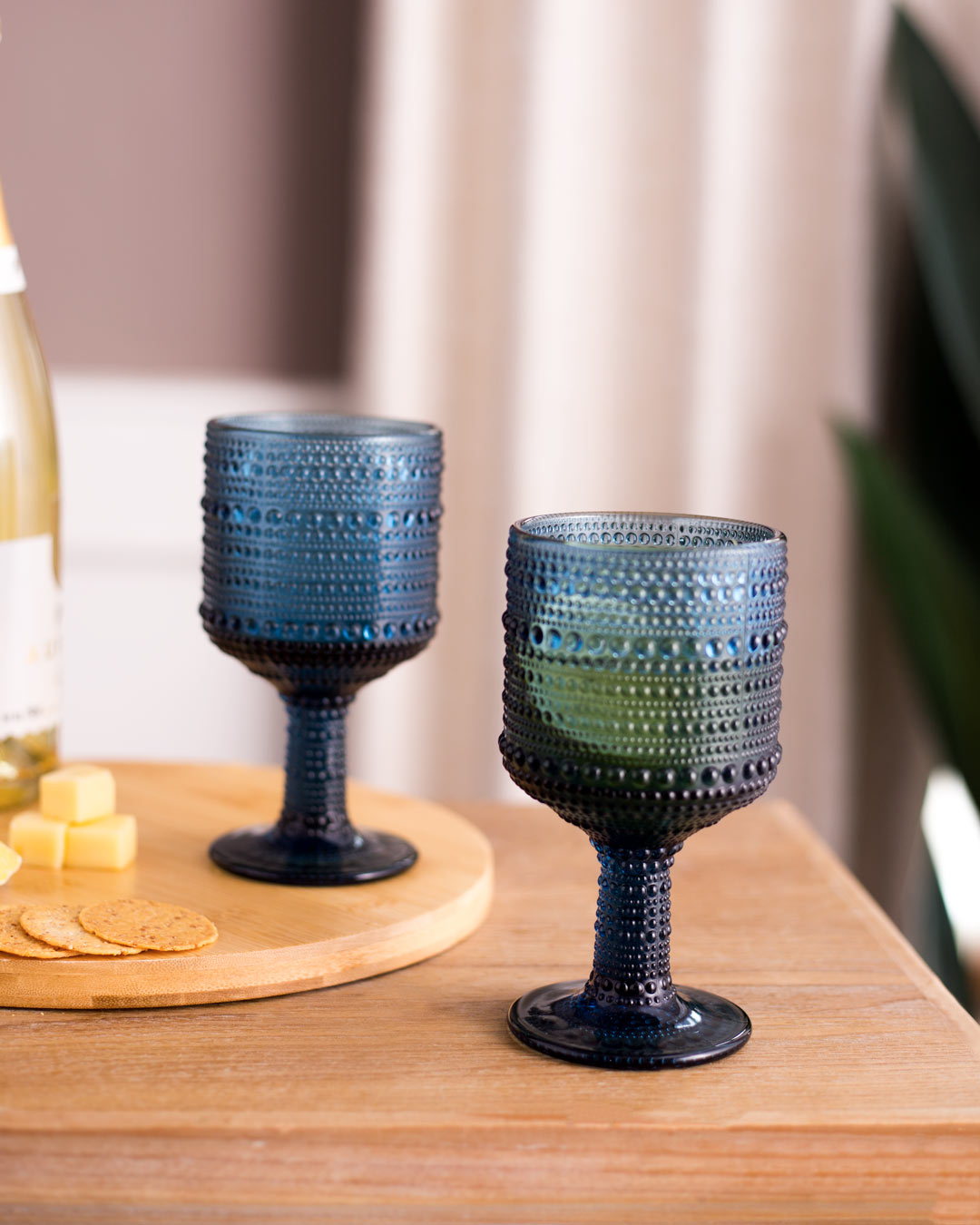 Bubble Embossed Goblet Glass Blue - Set of 6 - The Decor Kart