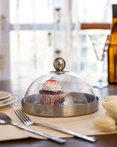 Silver Stainless Steel Cake Plate with Fiber Dome - The Decor Kart