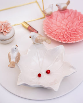 Bird on Flower Ring Dish - White - The Decor Kart