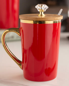 Luxury Gold Rim Ceramic Mug - Red