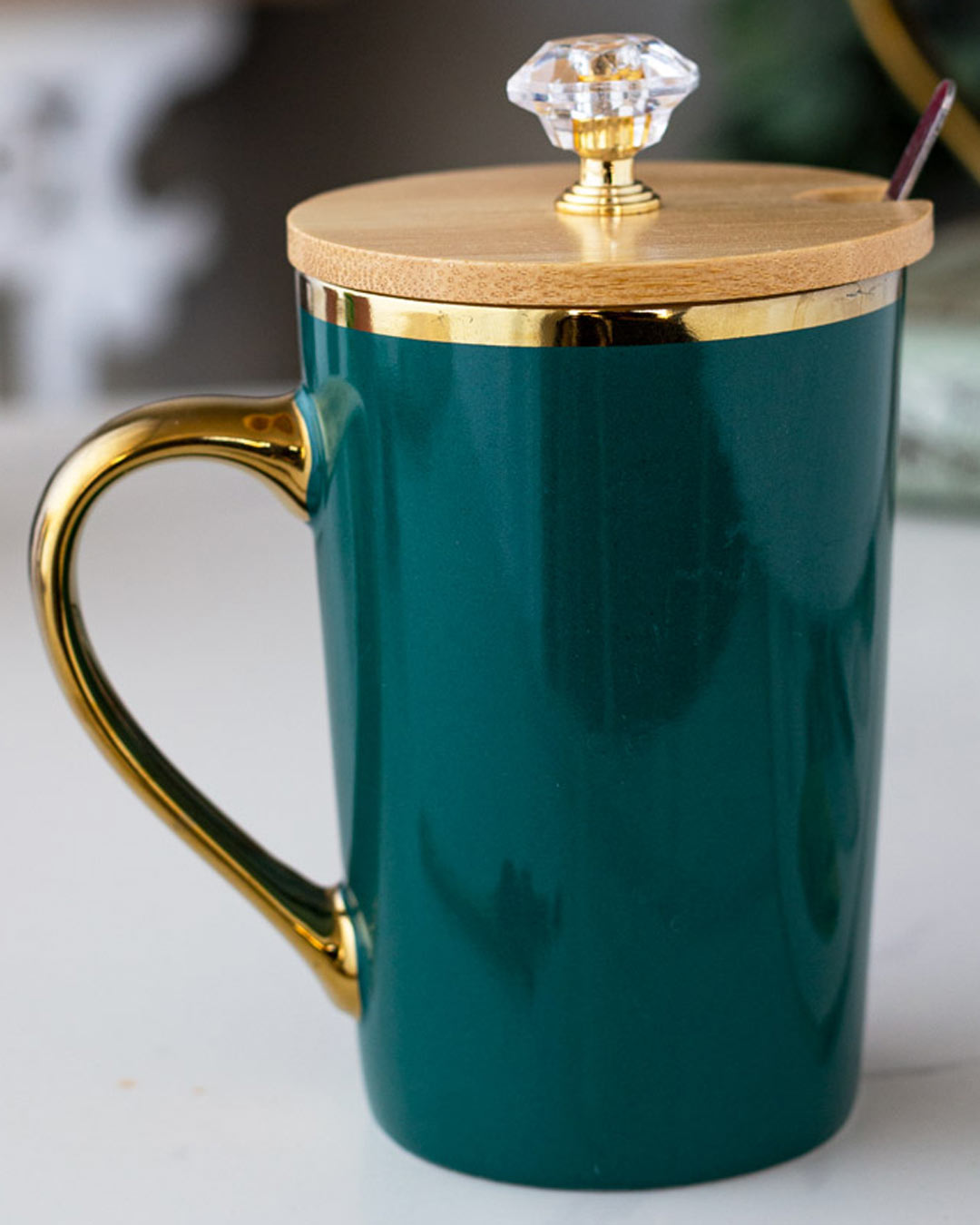 Luxury Gold Rim Ceramic Mug - Emerald Green