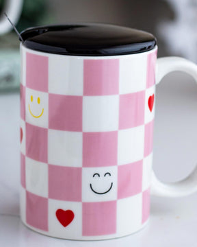 'Checkered' Coffee Mug - Pink - The Decor Kart