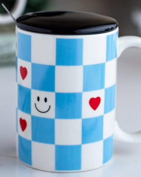 'Checkered' Coffee Mug - Sky Blue - The Decor Kart