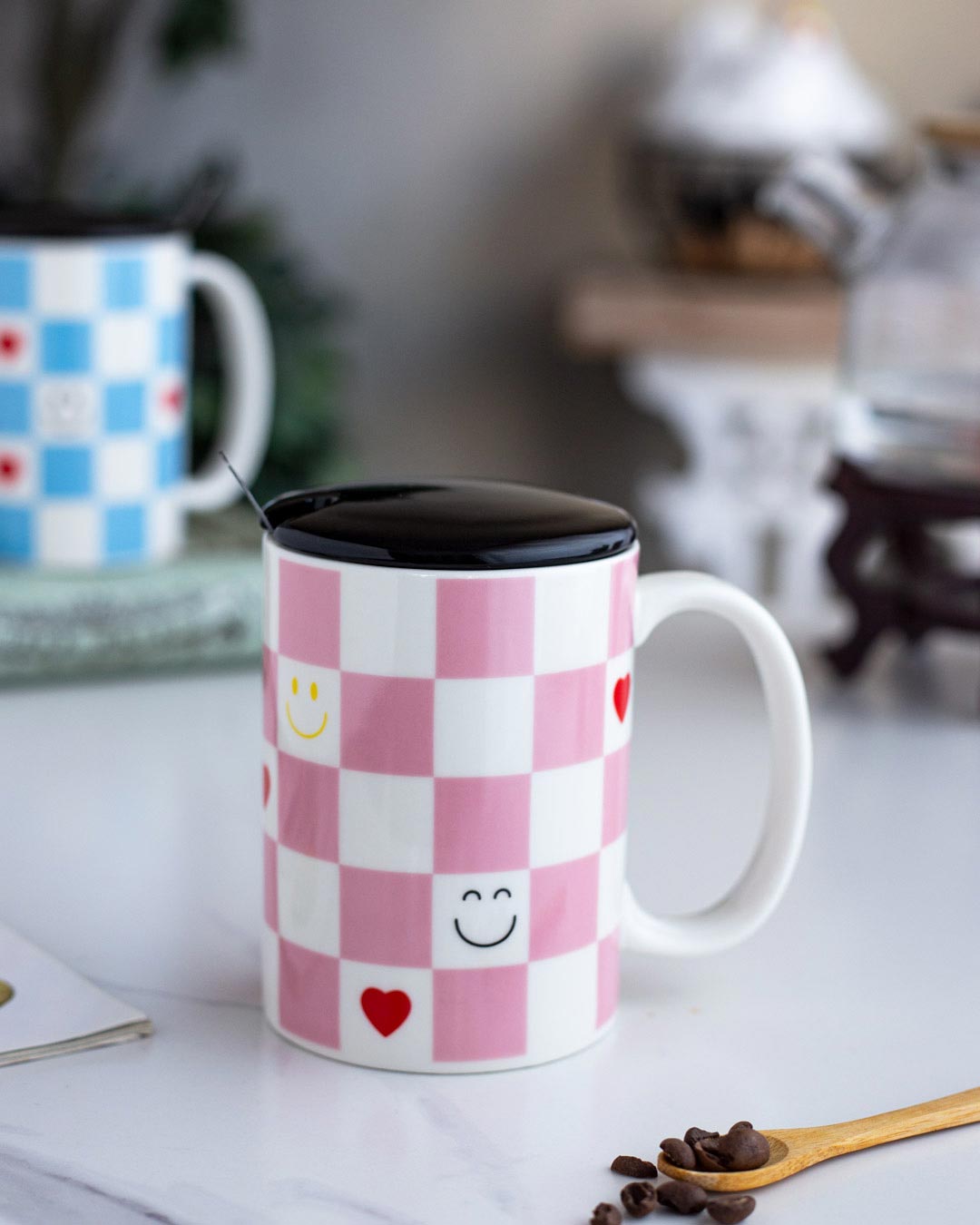 'Checkered' Coffee Mug - Pink - The Decor Kart