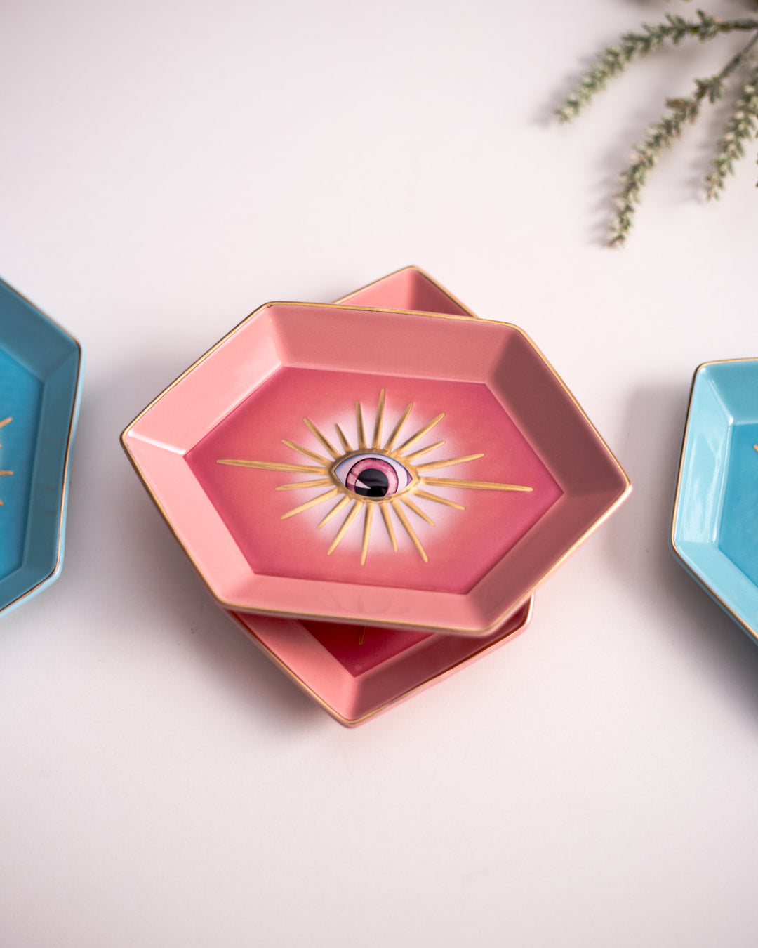 Evil Eye Hexagonal Ring Dish - Pink - The Decor Kart