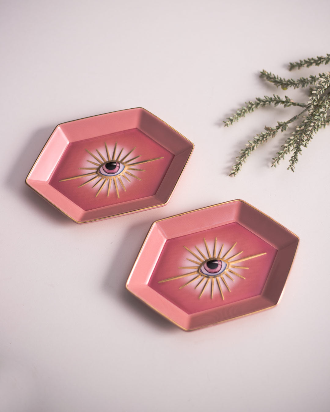 Evil Eye Hexagonal Ring Dish - Pink - The Decor Kart