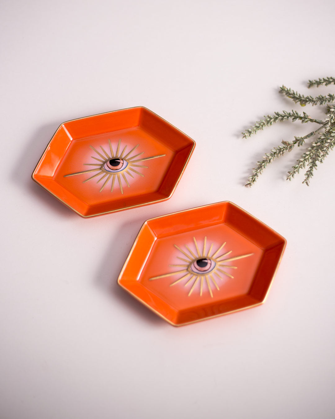 Evil Eye Hexagonal Ring Dish - Orange - The Decor Kart