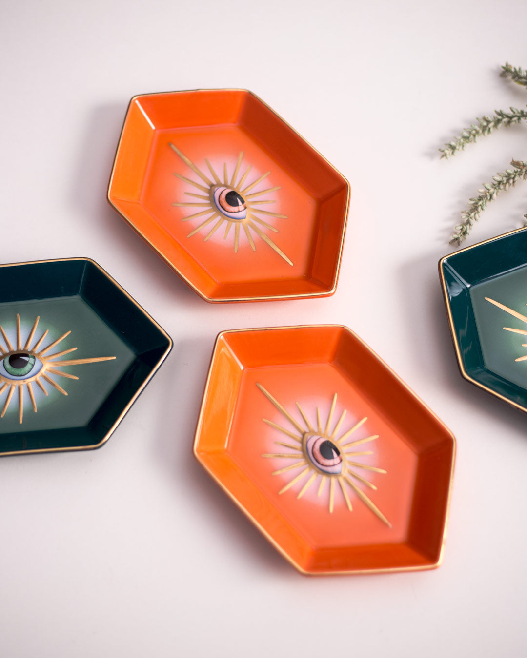 Evil Eye Hexagonal Ring Dish - Orange - The Decor Kart