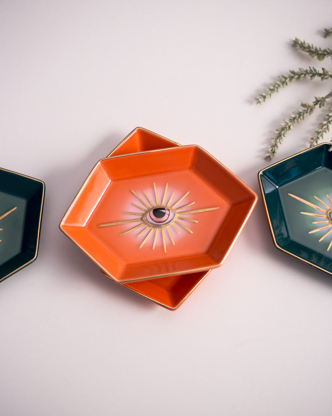 Evil Eye Hexagonal Ring Dish - Orange - The Decor Kart