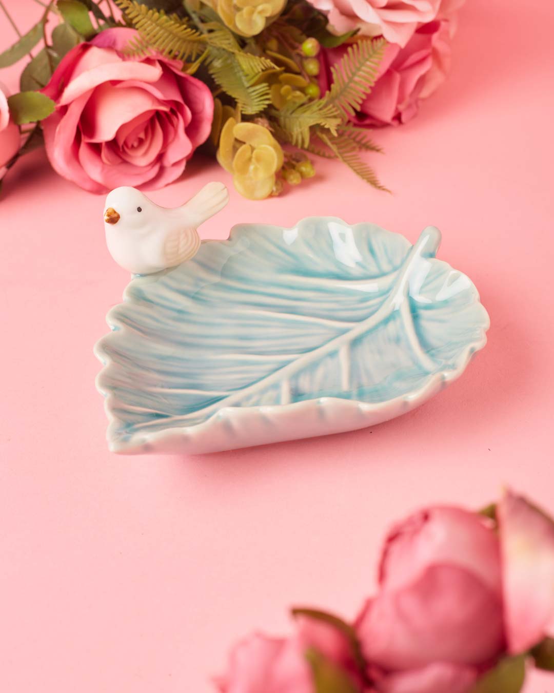 Bird on Leaf Ring Dish - Blue - The Decor Kart