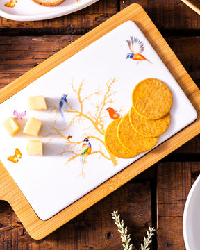 “Hummingbird” Rectangle White Fruit & Cheese Platter - The Decor Kart