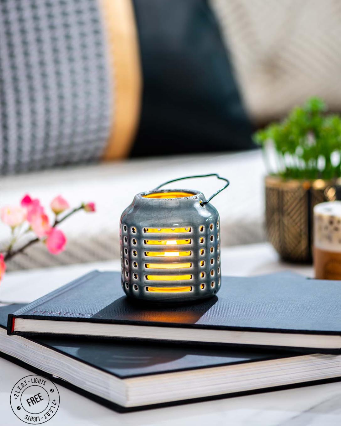 Lantern Tea-Light Holder - Grey - The Decor Kart